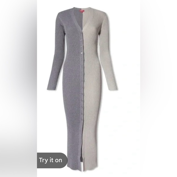 STAUD Gray colorblock Shoko Long Sleeve Knit Dress - Picture 3 of 4